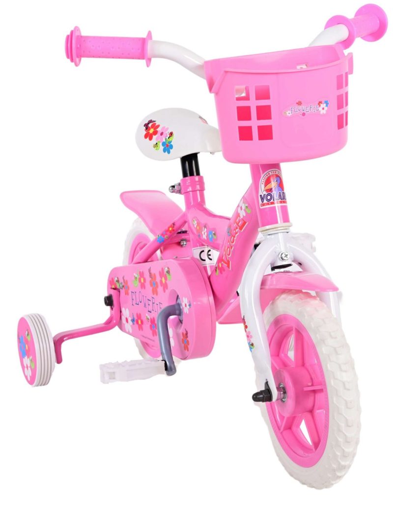 Volare Flowerie Kinderfiets - Meisjes - 10 inch - Roze/Wit - Doortrapper