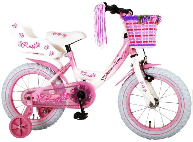 Volare Rose Kinderfiets - Meisjes - 14 inch - Roze/Wit - 95% afgemonteerd