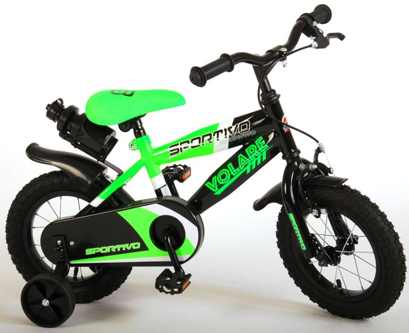 Volare Sportivo Kinderfiets - Jongens - 12 inch - Neon Groen/Zwart - 95% afgemonteerd
