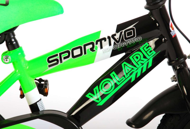 Volare Sportivo Kinderfiets - Jongens - 12 inch - Neon Groen/Zwart - 95% afgemonteerd