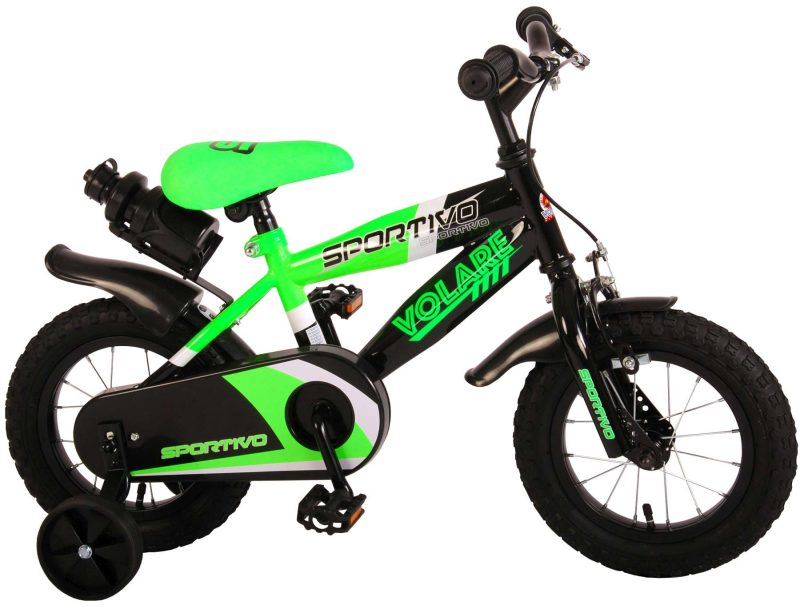 Volare Sportivo Kinderfiets - Jongens - 12 inch - Neon Groen/Zwart - 95% afgemonteerd