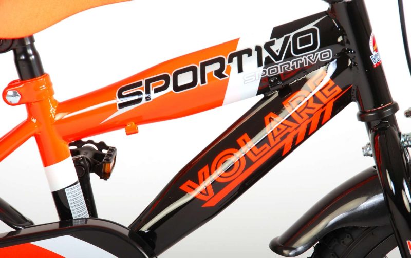 Volare Sportivo Kinderfiets - Jongens - 14 inch - Neon Oranje/Zwart - 95% afgemonteerd