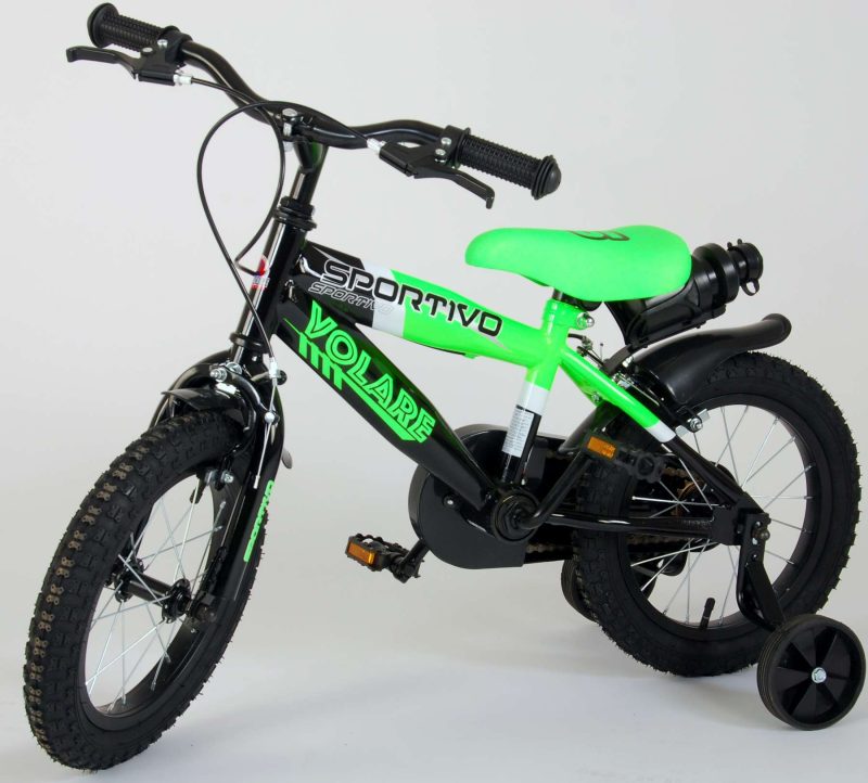 Volare Sportivo Kinderfiets - Jongens - 14 inch - Neon Groen Zwart - Twee Handremmen - 95% afgemonteerd
