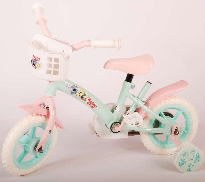 Woezel & Pip Kinderfiets - Meisjes - 10 inch - Mint Blauw/Roze - Doortrapper