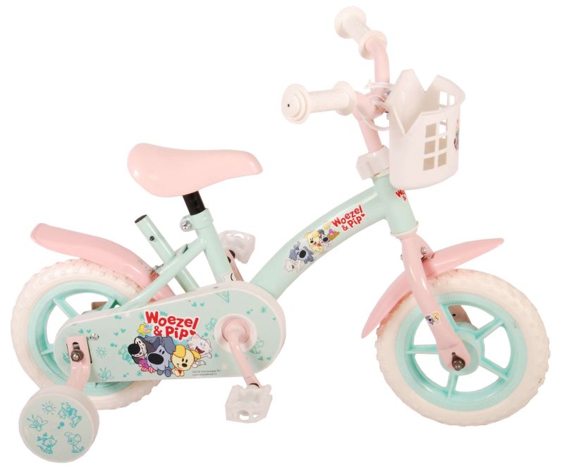 Woezel & Pip Kinderfiets - Meisjes - 10 inch - Mint Blauw/Roze - Doortrapper