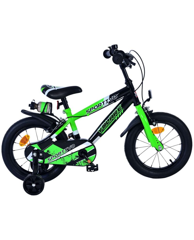 Volare Sportivo Kinderfiets - Jongens - 14 inch - Groen Zwart - Twee Handremmen